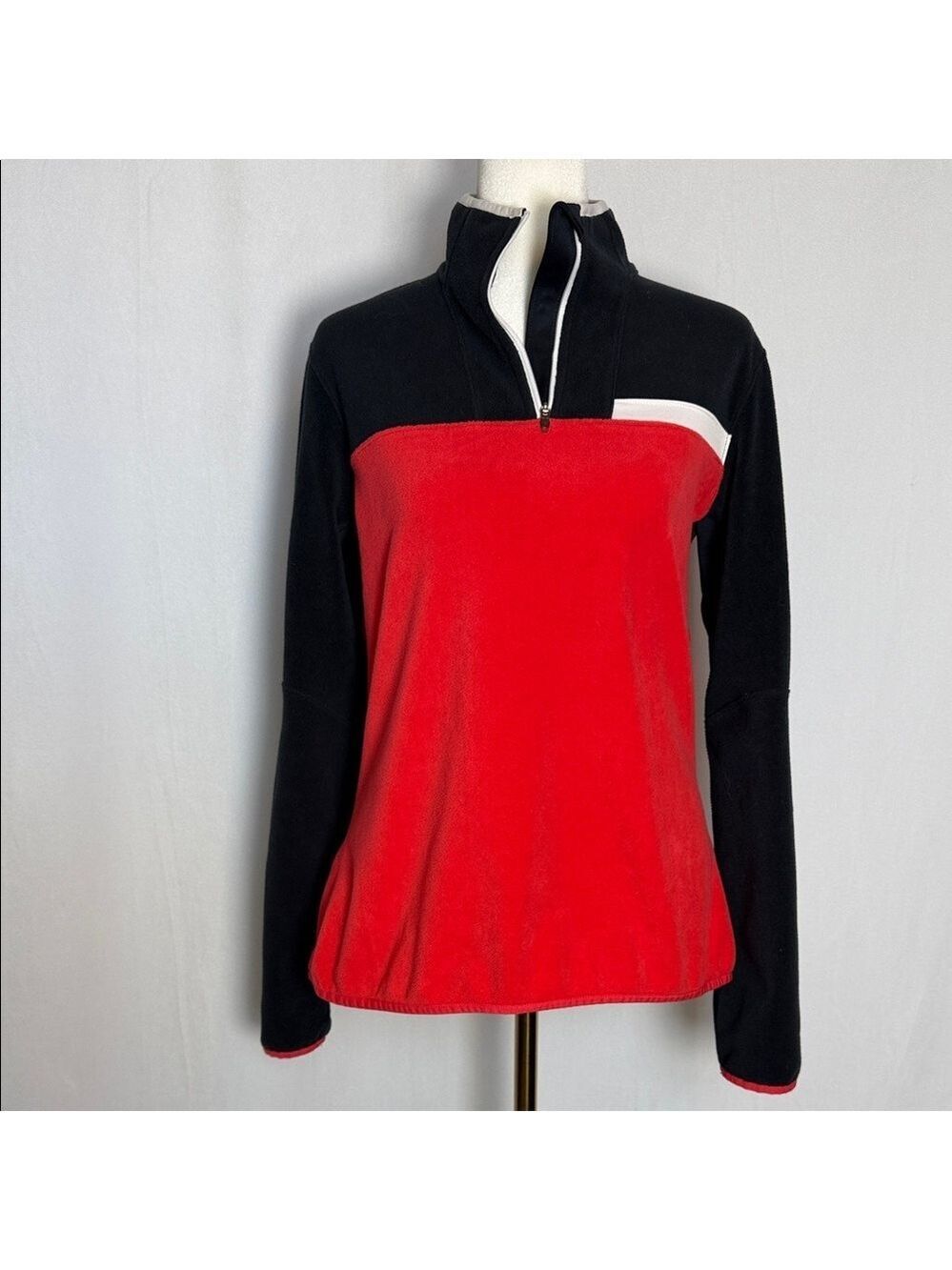 Columbia Women's Omni-heat Red and Black Quarter-Zip Pullover Fleece Size M EUC